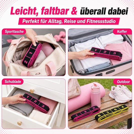 Elastische yoga stretchbanden set van 2 roze geel - happygetfit.com