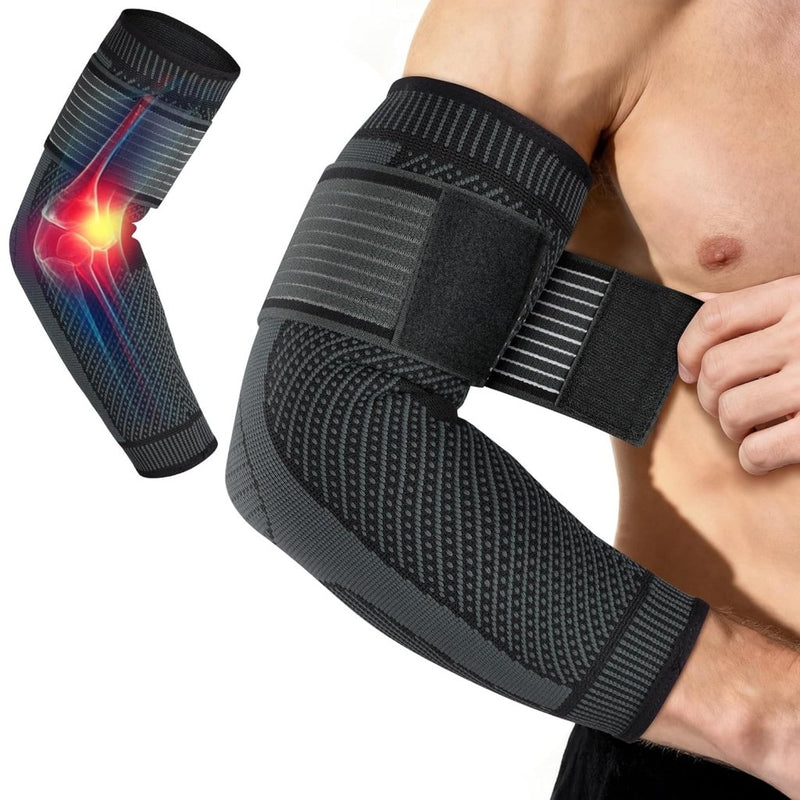 Charger l’image dans la visionneuse de galerie, Elleboogbandage met verstelbare compressieriem van ademend nylon en elastaan voor sport en dagelijks gebruik – elleboogsteun – tennisarmbandage - happygetfit.com
