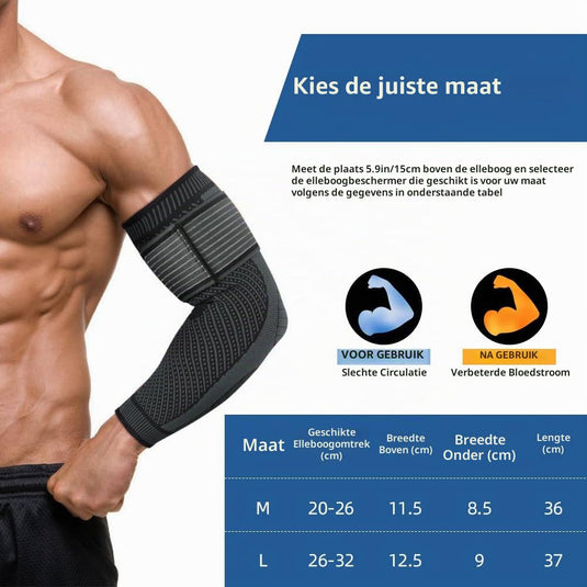 Elleboogbandage met verstelbare compressieriem van ademend nylon en elastaan voor sport en dagelijks gebruik – elleboogsteun – tennisarmbandage - happygetfit.com
