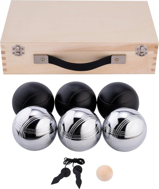 Engelhart - 010208 - Boulesballen set een mooie Luxe houten boulekoffer - jeu de boules 2x3 stalen ballen - 720g - Petanque - happygetfit.com