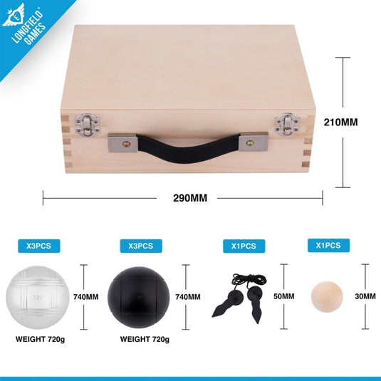 Engelhart - 010208 - Boulesballen set een mooie Luxe houten boulekoffer - jeu de boules 2x3 stalen ballen - 720g - Petanque - happygetfit.com