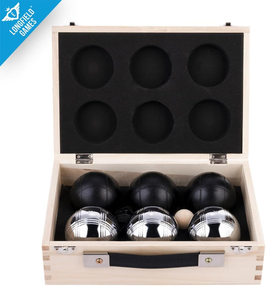 Engelhart - 010208 - Boulesballen set een mooie Luxe houten boulekoffer - jeu de boules 2x3 stalen ballen - 720g - Petanque - happygetfit.com