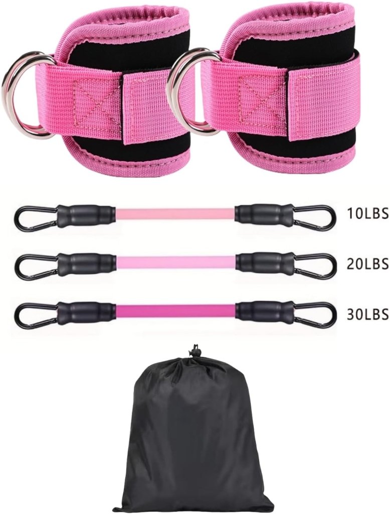 Laad afbeelding in Galerijviewer, Enkel weerstandsbanden set met voetlussen roze - happygetfit.com
