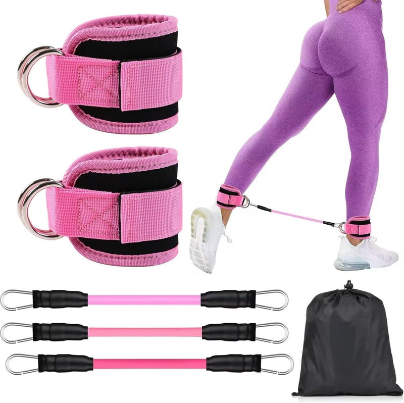 Laad afbeelding in Galerijviewer, Enkel weerstandsbanden set met voetlussen roze - happygetfit.com
