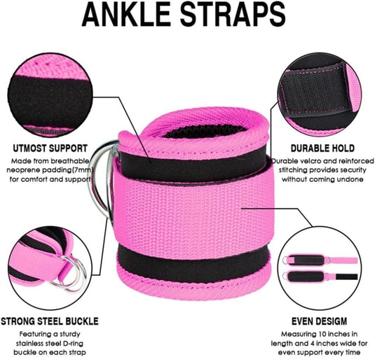 Enkel weerstandsbanden set met voetlussen roze - happygetfit.com