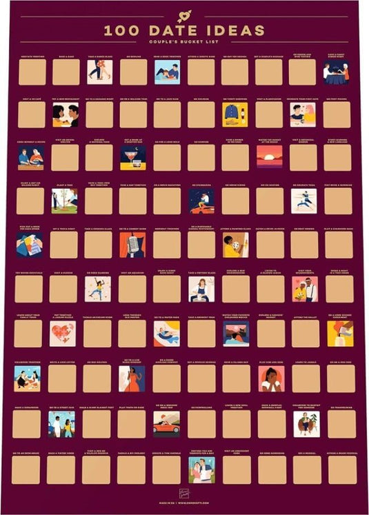 Enno Vatti 100 Dates Scratch Off Poster - Ultimate Adventure Challenge for Couples - Fun Bucket List Scratch Off Ideas for Date Night, Anniversary, Valentine's Day - 16.5"x23.4" Date Night Scratch Off - happygetfit.com