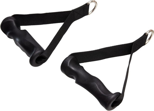 De Ergonomische trainingshandgreep is uw ideale trainingspartner, voorzien van twee zwarte oefenhandgrepen met ergonomische grepen. Ze worden via banden met metalen ringen verbonden voor veilige bevestiging aan fitnessapparatuur, perfect voor krachttraining.
