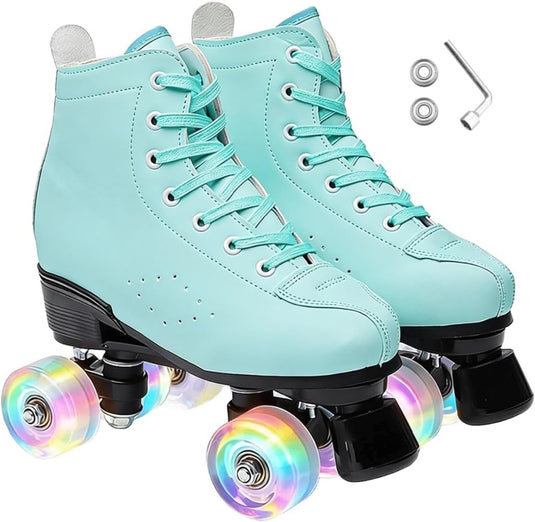 ERNAN Rolschaatsen met 4 wielen, parallelle skates met lichtgevende wielen, klassieke high-top, rolschaatsen voor volwassenen, meisjes, kinderen, beginners, maat 37-43 - happygetfit.com
