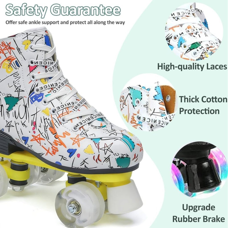 Laden Sie das Bild in Galerie -Viewer, ERNAN Rolschaatsen met 4 wielen, parallelle skates met lichtgevende wielen, klassieke high-top, rolschaatsen voor volwassenen, meisjes, kinderen, beginners, maat 37-43 - happygetfit.com
