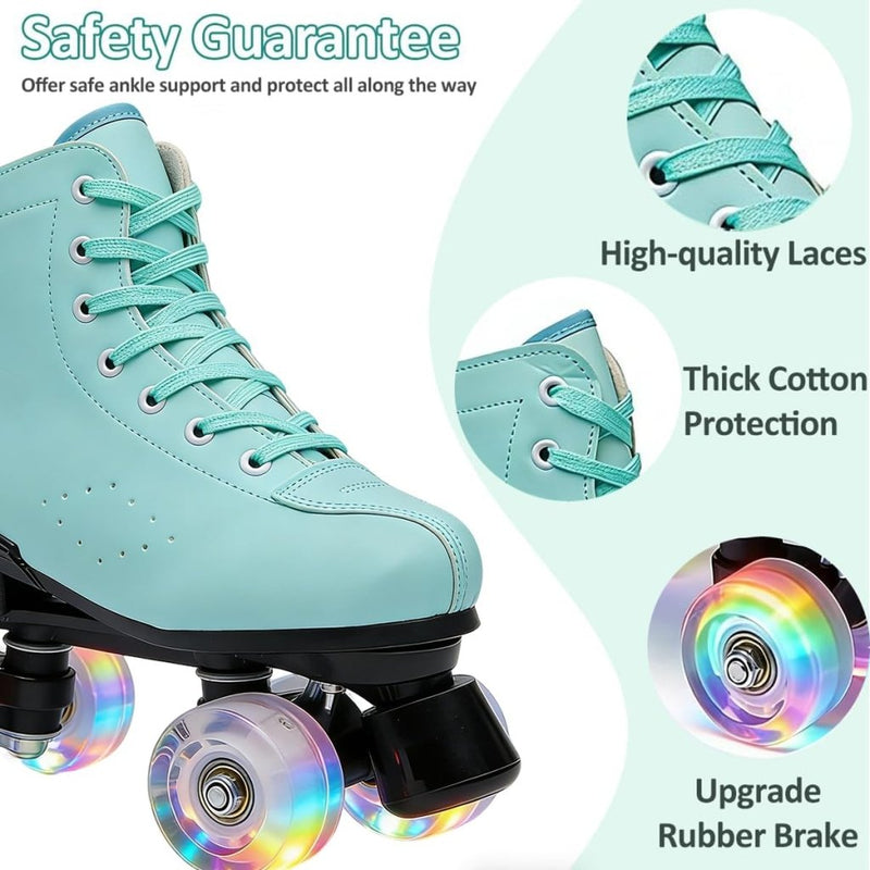 Laden Sie das Bild in Galerie -Viewer, ERNAN Rolschaatsen met 4 wielen, parallelle skates met lichtgevende wielen, klassieke high-top, rolschaatsen voor volwassenen, meisjes, kinderen, beginners, maat 37-43 - happygetfit.com
