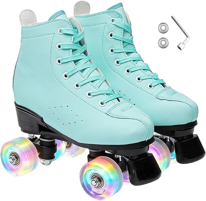 Laden Sie das Bild in Galerie -Viewer, ERNAN Rolschaatsen met 4 wielen, parallelle skates met lichtgevende wielen, klassieke high-top, rolschaatsen voor volwassenen, meisjes, kinderen, beginners, maat 37-43 - happygetfit.com
