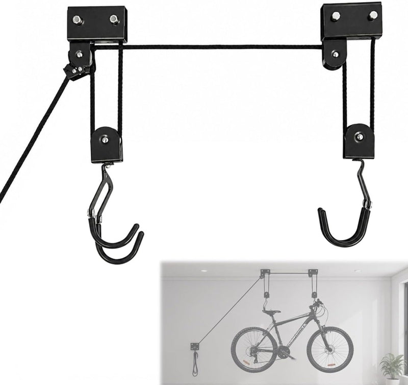 Load image into Gallery viewer, EXLECO Fietshouder plafond max. 57 kg universele fietslift met haak en touwhouder, geschikt voor fietsen en jachten - happygetfit.com
