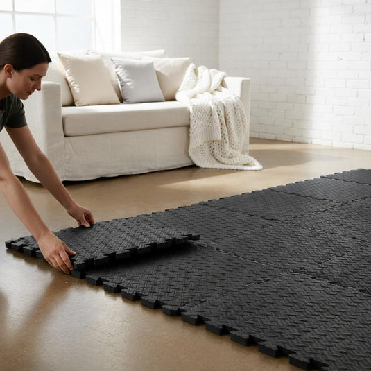 EYEPOWER 0,8 m² 9-delige set vloerbeschermingsmatten 30x30x1 fitness vloermat beschermende mat - happygetfit.com