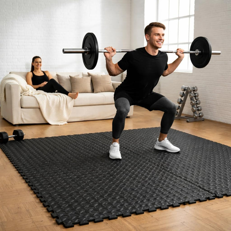 Laad afbeelding in Galerijviewer, EYEPOWER 0,8 m² 9-delige set vloerbeschermingsmatten 30x30x1 fitness vloermat beschermende mat - happygetfit.com
