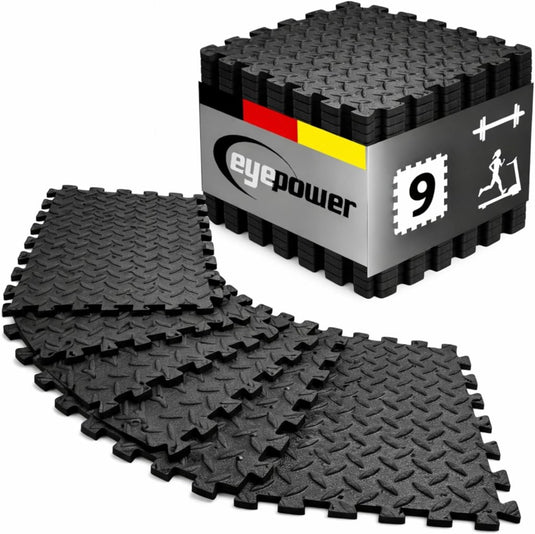 EYEPOWER 0,8 m² 9-delige set vloerbeschermingsmatten 30x30x1 fitness vloermat beschermende mat - happygetfit.com