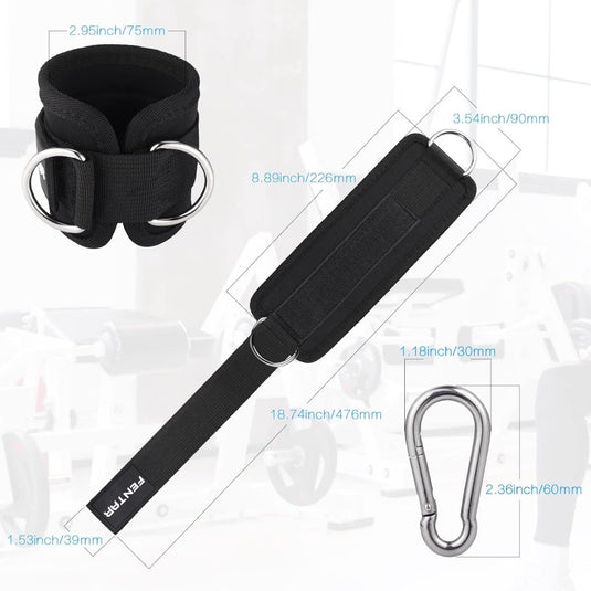 Fentar 2 verstelbare enkelbanden voor kabelmachine, comfortabele trainingsenkelband, trainingsenkelbanden met twee D-ringen, enkelband voor kabelmachines, enkelband voor trainen benen met kabelmachine - happygetfit.com
