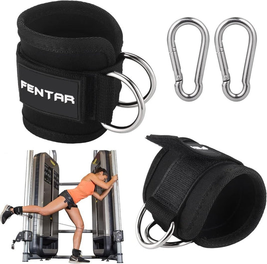 Fentar 2 verstelbare enkelbanden voor kabelmachine, comfortabele trainingsenkelband, trainingsenkelbanden met twee D-ringen, enkelband voor kabelmachines, enkelband voor trainen benen met kabelmachine - happygetfit.com