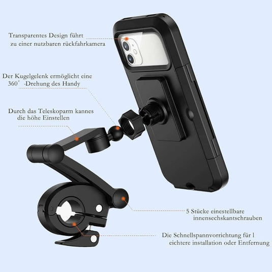 Fiets mobiele telefoonhouder motorfiets universele houder fiets waterdicht touchscreen met 360° draaibare outdoor fietshouder telefoonhouder telefoonhouder voor smartphones tot 6,7 inch - happygetfit.com