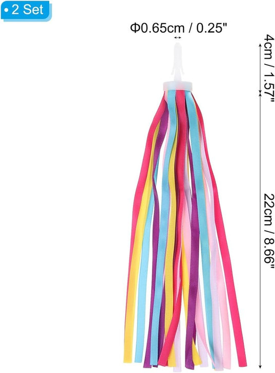 Fiets stuurkwastjes 2 stuks 22,5 cm – kleurrijke fietslinten – stuurversiering voor kinderfiets driewieler en step - happygetfit.com