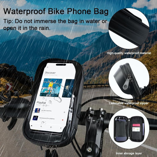 Fiets stuurtas met 360 graden draaibare telefoonhouder en touchscreen voor smartphones tot 6,4 inch – fietstelefoonhoes – navigatiehouder - happygetfit.com