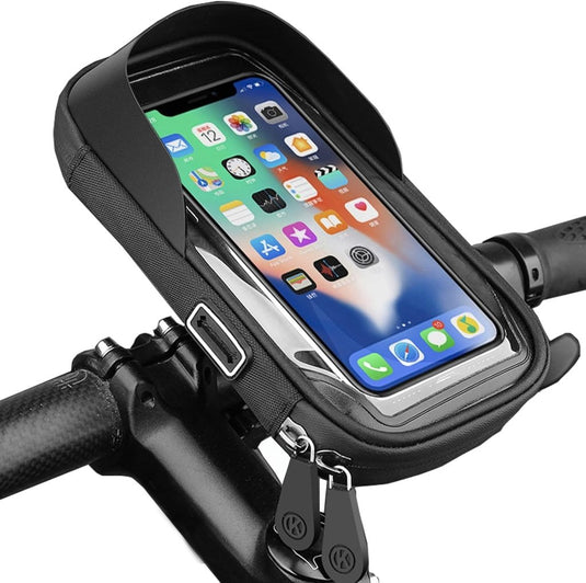 Fiets stuurtas met 360 graden draaibare telefoonhouder en touchscreen voor smartphones tot 6,4 inch – fietstelefoonhoes – navigatiehouder - happygetfit.com