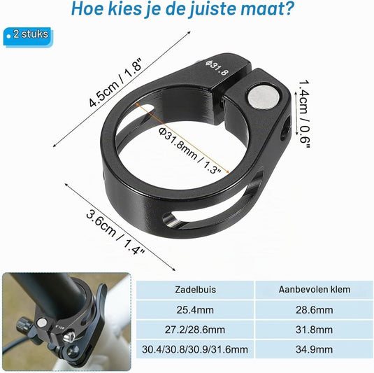 Fiets zadelpenklem 34,9 mm (2 stuks) - Aluminium zitbuis klem - Zadelpen klem mountainbike & racefiets - happygetfit.com