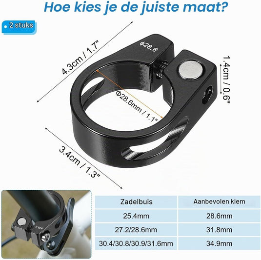 Fiets zadelpenklem 34,9 mm (2 stuks) - Aluminium zitbuis klem - Zadelpen klem mountainbike & racefiets - happygetfit.com