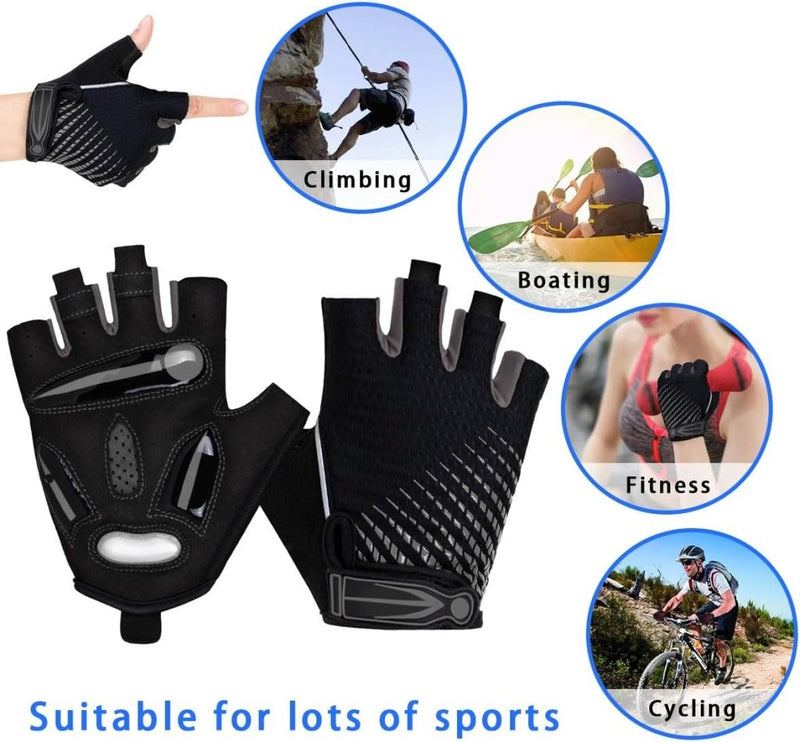 Load image into Gallery viewer, Fietshandschoenen met halve vingers - Gel gevoerde vingerloze fietshandschoenen - ademende MTB-handschoenen voor mannen en vrouwen - Schokabsorberende antislip fietshandschoenen voor sport, - happygetfit.com
