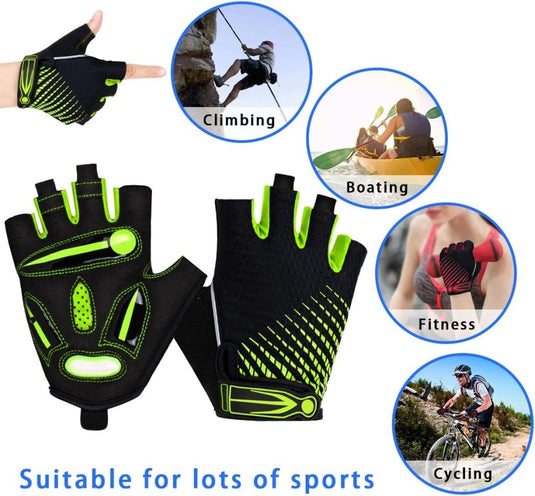 Fietshandschoenen met halve vingers - Gel gevoerde vingerloze fietshandschoenen - ademende MTB-handschoenen voor mannen en vrouwen - Schokabsorberende antislip fietshandschoenen voor sport, - happygetfit.com