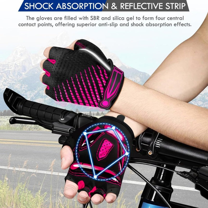 Load image into Gallery viewer, Fietshandschoenen met halve vingers - Gel gevoerde vingerloze fietshandschoenen - ademende MTB-handschoenen voor mannen en vrouwen - Schokabsorberende antislip fietshandschoenen voor sport, - happygetfit.com
