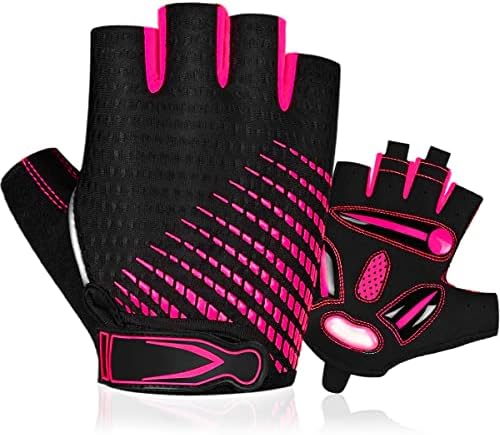 Laad afbeelding in Galerijviewer, Comfortabele en schokabsorberende fietshandschoenen voor elke rit in zwart en roze, met klittenbandsluitingen, textuurgrip, en gelvulling voor comfort.
