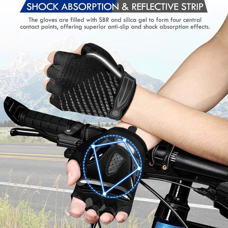 Load image into Gallery viewer, Fietshandschoenen met halve vingers - Gel gevoerde vingerloze fietshandschoenen - ademende MTB-handschoenen voor mannen en vrouwen - Schokabsorberende antislip fietshandschoenen voor sport, - happygetfit.com
