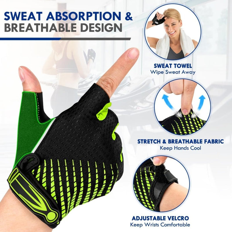Load image into Gallery viewer, Fietshandschoenen met halve vingers - Gel gevoerde vingerloze fietshandschoenen - ademende MTB-handschoenen voor mannen en vrouwen - Schokabsorberende antislip fietshandschoenen voor sport, - happygetfit.com
