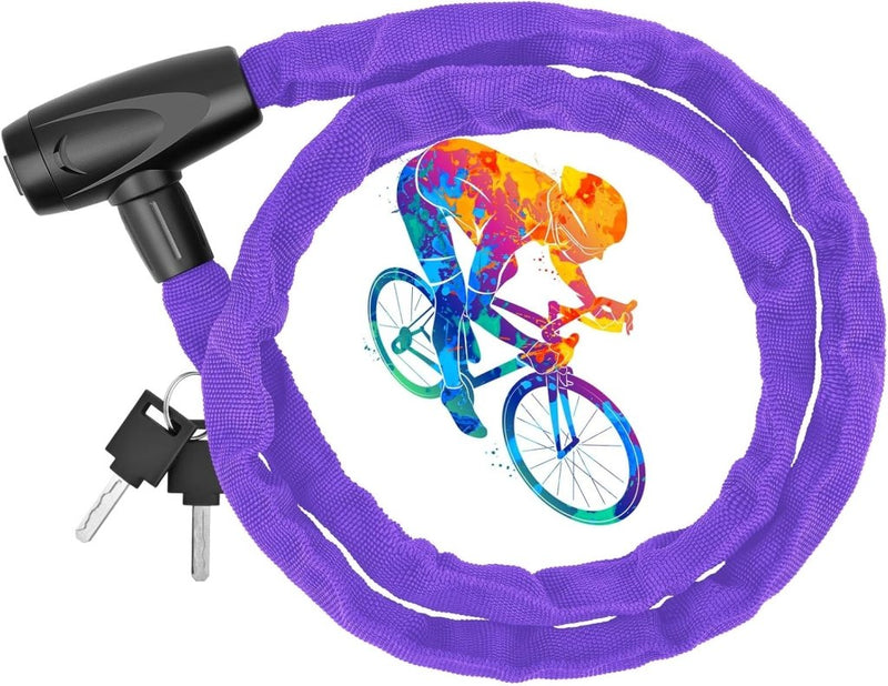 Laden Sie das Bild in Galerie -Viewer, Fietsketting, diefstalbeveiliging met 2 sleutels, diefstalslot voor fiets, scooter, met waterdicht deksel, kettingslot voor fiets, motorfiets, scooter (paars, 4 x 1200 mm) - happygetfit.com
