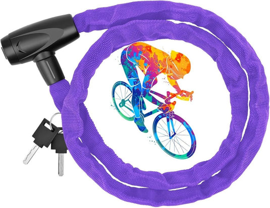 Fietsketting, diefstalbeveiliging met 2 sleutels, diefstalslot voor fiets, scooter, met waterdicht deksel, kettingslot voor fiets, motorfiets, scooter (paars, 4 x 1200 mm) - happygetfit.com