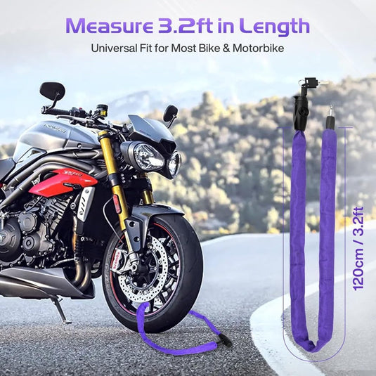 Fietsketting, diefstalbeveiliging met 2 sleutels, diefstalslot voor fiets, scooter, met waterdicht deksel, kettingslot voor fiets, motorfiets, scooter (paars, 4 x 1200 mm) - happygetfit.com