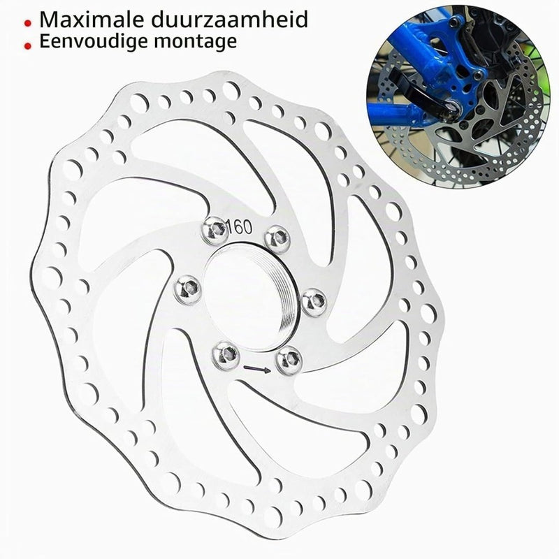 Załaduj obraz do przeglądarki galerii, Fietsremschijf 160 mm van roestvrij staal met flensadapter en 6 bevestigingsbouten – remrotor – schijfremonderdelen - happygetfit.com

