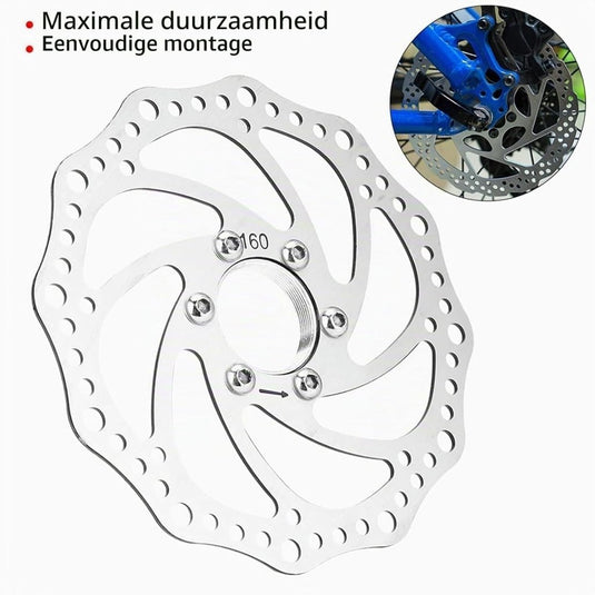 Fietsremschijf 160 mm van roestvrij staal met flensadapter en 6 bevestigingsbouten – remrotor – schijfremonderdelen - happygetfit.com