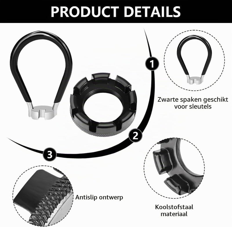 Charger l’image dans la visionneuse de galerie, Fietsreparatieset 5-delig met 3 stalen bandenlichters en 2 spaaksleutels voor fietswielen – fietsgereedschap – bandenreparatie - happygetfit.com
