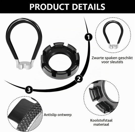 Fietsreparatieset 5-delig met 3 stalen bandenlichters en 2 spaaksleutels voor fietswielen – fietsgereedschap – bandenreparatie - happygetfit.com
