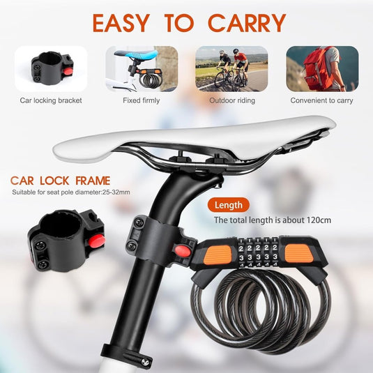 Fietsslot kabelslot 120 cm met 5-cijferige code - happygetfit.com