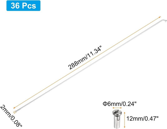 Fietsspaken 36 stuks 14G 170 x 2 mm van roestvrij staal met messing nippels – J-bend spaken – fietsonderdelen - happygetfit.com