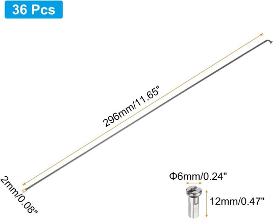 Fietsspaken 36 stuks 14G 170 x 2 mm van roestvrij staal met messing nippels – J-bend spaken – fietsonderdelen - happygetfit.com