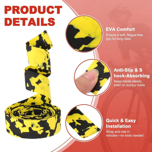 Fietsstuurlint 2 rollen 200 x 3 cm van EVA-schuim – antislip stuurwikkeling – schokdempende racefiets handvatbekleding - happygetfit.com