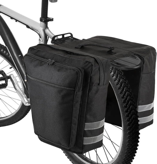 De Fietstassen 28L is een waterdichte fietszadeltas ontworpen voor bagagedragers, met ruime compartimenten en reflecterende strepen voor comfort en veiligheid op racefietsen en mountainbikes.