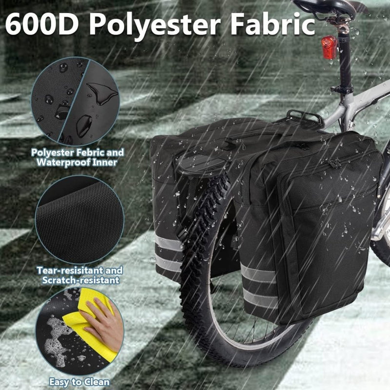 Load image into Gallery viewer, De Fietstassen 28L, een waterdichte fietszadeltas voor bagagedragers, biedt stevige montage op fietsen en ruime compartimenten. Gemaakt van scheurbestendig 600D polyester, gemakkelijk schoon te maken. Reflecterende details verhogen de zichtbaarheid tijdens donkere ritten op race- en mountainbikes.
