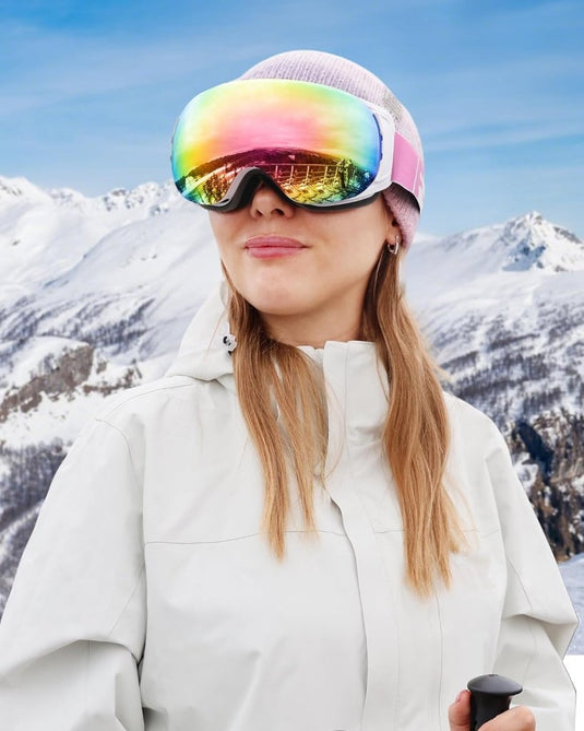 Findway Skibril,Skibrillen Dames Heren Volwassenen voor Brildragers OTG,UV Bescherming Anti Mist Ski Goggles Bolvormige Spiegel - happygetfit.com