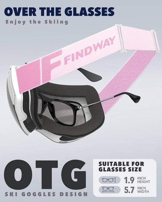 Findway Skibril,Skibrillen Dames Heren Volwassenen voor Brildragers OTG,UV Bescherming Anti Mist Ski Goggles Bolvormige Spiegel - happygetfit.com