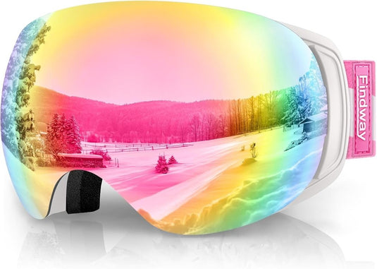 Findway Skibril,Skibrillen Dames Heren Volwassenen voor Brildragers OTG,UV Bescherming Anti Mist Ski Goggles Bolvormige Spiegel - happygetfit.com