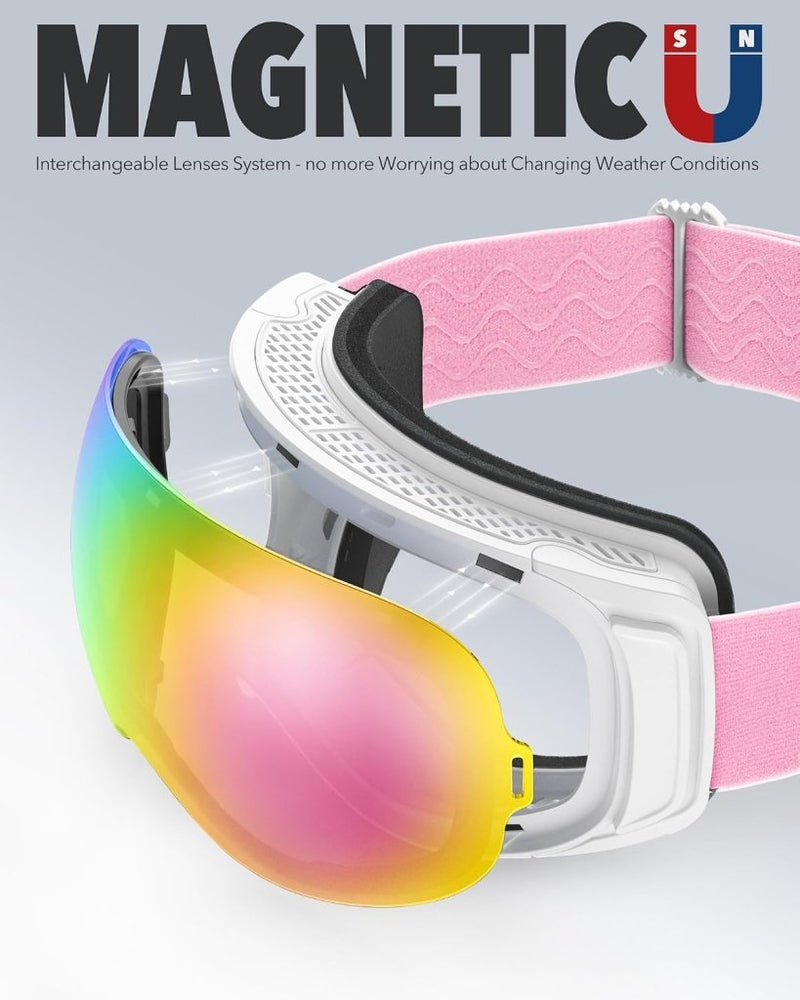 Load image into Gallery viewer, Findway Skibril,Skibrillen Dames Heren Volwassenen voor Brildragers OTG,UV Bescherming Anti Mist Ski Goggles Bolvormige Spiegel - happygetfit.com
